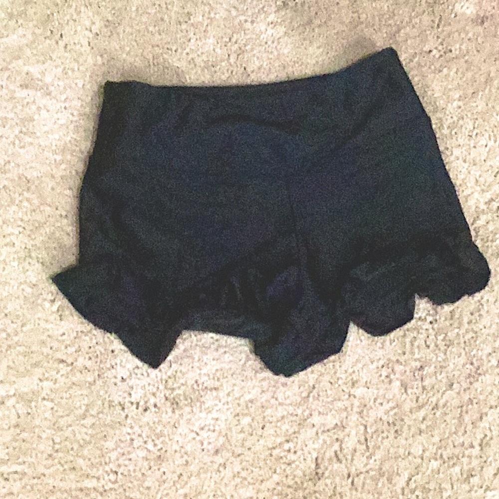 Tiger Friday shiny black ruffle shorts